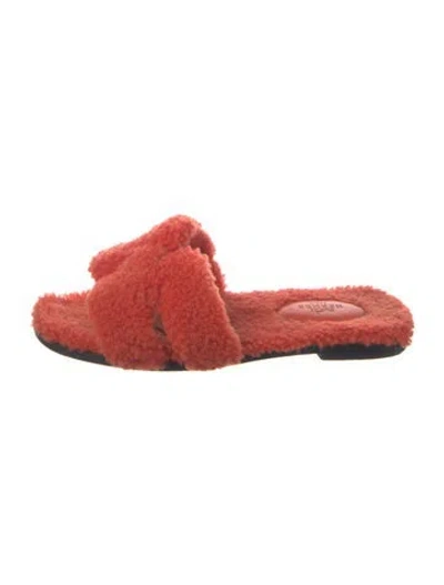 Pre-owned Hermes Oran H Logo Slides In Orange