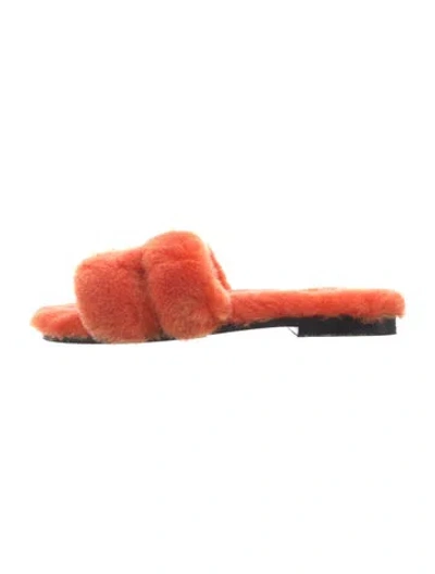 Pre-owned Hermes Oran H Logo Slides In Orange