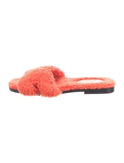 Pre-owned Hermes Oran H Logo Slides In Orange