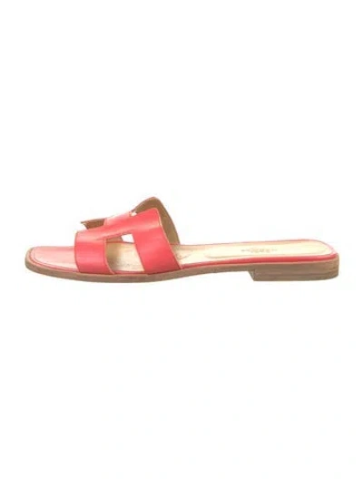 Pre-owned Hermes Oran H Logo Slides In Orange