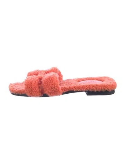 Pre-owned Hermes Oran H Logo Slides In Orange