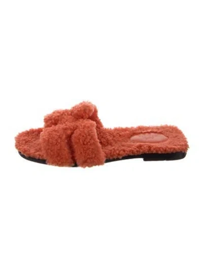 Pre-owned Hermes Oran H Logo Slides In Orange