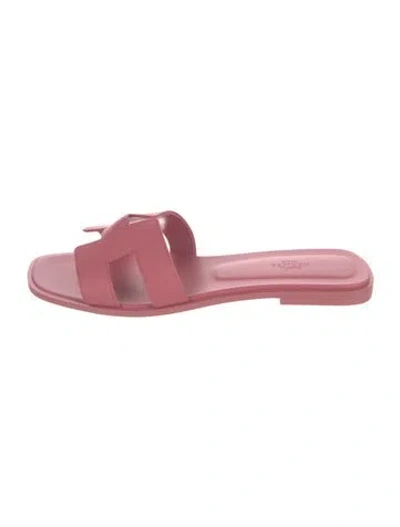 Pre-owned Hermes Oran H Logo Slides In Pink