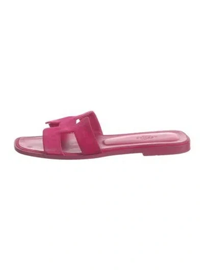 Pre-owned Hermes Oran H Logo Slides In Pink