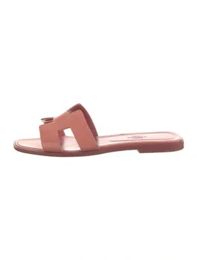 Pre-owned Hermes Oran H Logo Slides In Pink