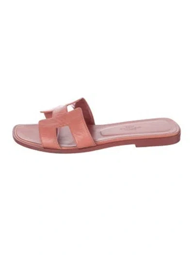 Pre-owned Hermes Oran H Logo Slides In Pink