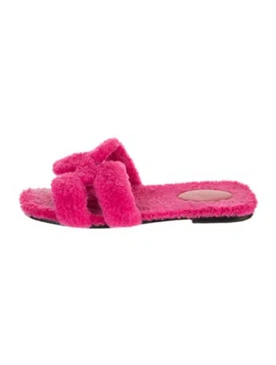 Pre-owned Hermes Oran H Logo Slides In Pink