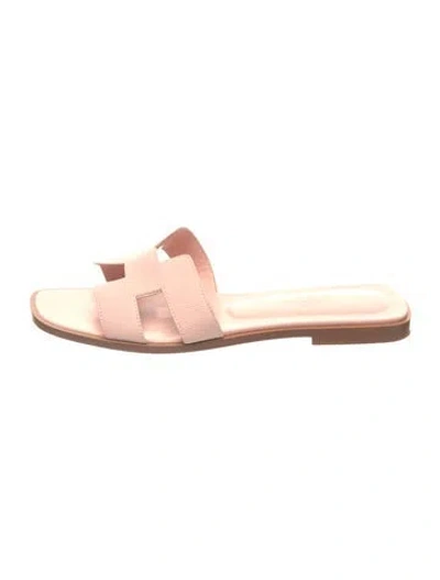 Pre-owned Hermes Oran H Logo Slides In Pink