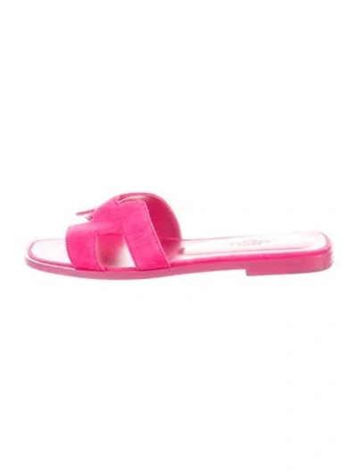 Pre-owned Hermes Oran H Logo Slides In Pink