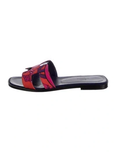 Pre-owned Hermes Oran H Logo Slides In Red