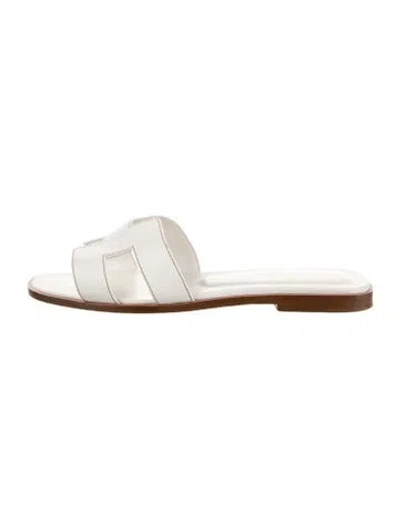 Pre-owned Hermes Oran H Logo Slides In White