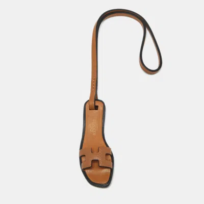 Pre-owned Hermes Hermès Oran Nano Bag Charm Gold Epsom And Veau Butler Leather In Brown