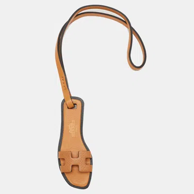Pre-owned Hermes Oran Nano Bag Charm Gold/natural Sable Epsom And Butler Leather In Brown