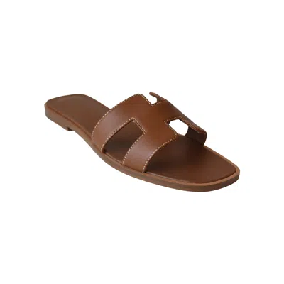 Pre-owned Hermes Oran Sandals Gold Brown