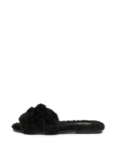 Pre-owned Hermes Oran Shearling Sandals In Black