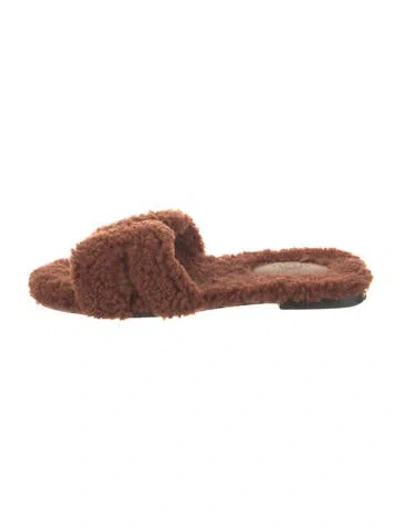 Pre-owned Hermes Oran Shearling Slides In Brown