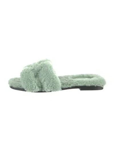 Pre-owned Hermes Oran Shearling Slides In Green