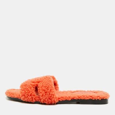 Pre-owned Hermes Oran Size 36 Orange Shearling Flat Sandals