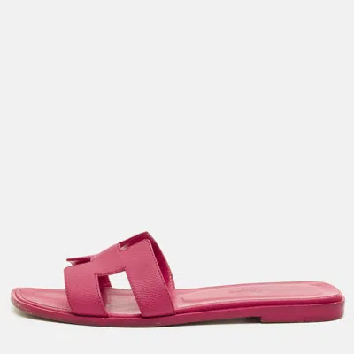 Pre-owned Hermes Oran Size 36 Pink Leather Flat Slides