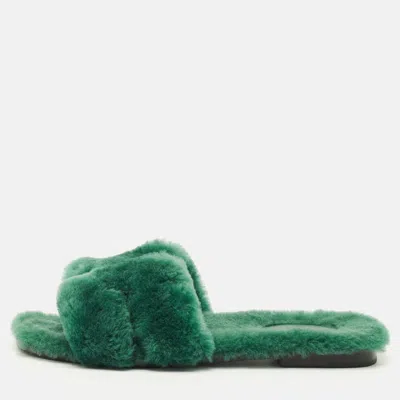 Pre-owned Hermes Hermès Oran Size 39 Green Vert Anglais Shearling Flat Slides