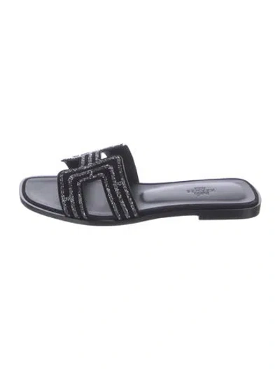Pre-owned Hermes Oran Slides In Black