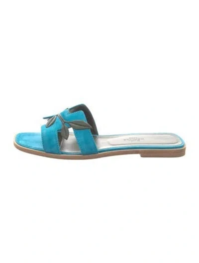 Pre-owned Hermes Oran Suede Slides In Blue