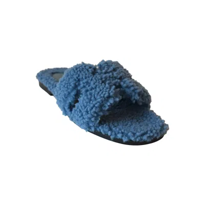 Pre-owned Hermes Oran Teddy Sandals Blue