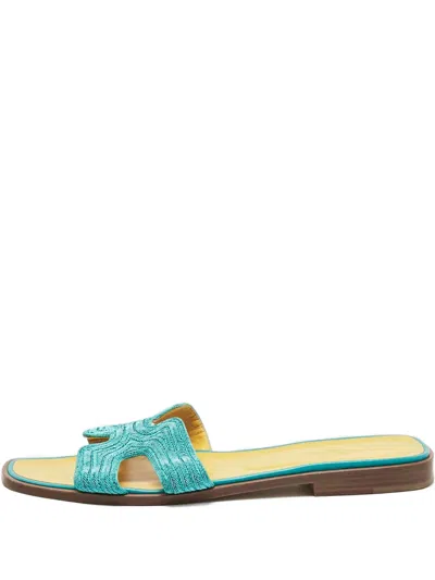 Pre-owned Hermes Oran Twisted-effect Flat Sandals In Yellow