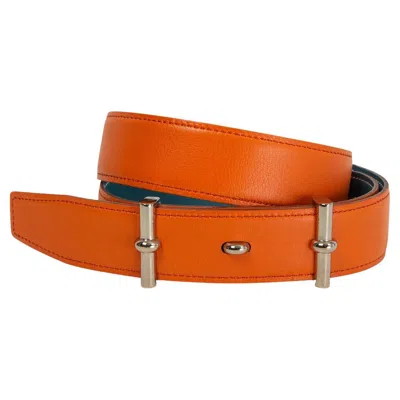 Pre-owned Hermes Orange & Blue Jean Leather 32mm Reversible Belt 75