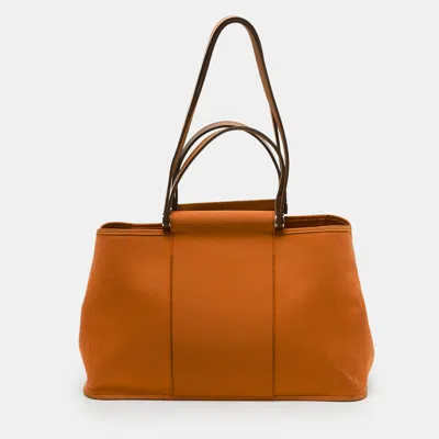 Pre-owned Hermes Orange Canvas And Leather Cabag Elan Tote