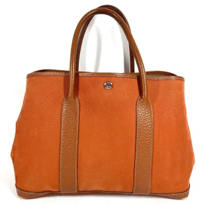 Pre-owned Hermes Orange Canvas Leather Handbag Shoulder Bag Tote Bag ()