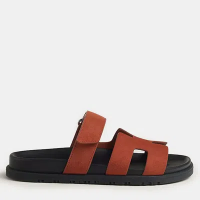 Pre-owned Hermes Orange Canyon Rubber Chypre Sandal In Black