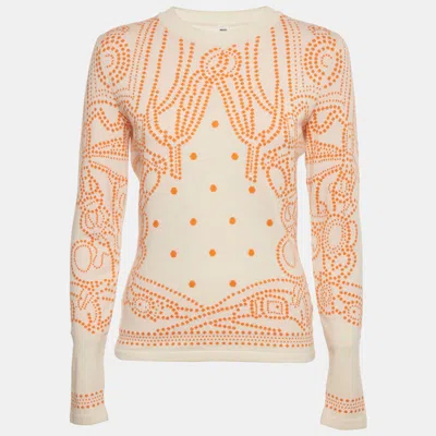 Pre-owned Hermes Orange Cashmere Brides De Gala Sweater M
