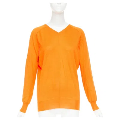 Pre-owned Hermes Orange Cashmere Silk Dual V-neck Raglan Sleeves Sweater Fr34 Xs