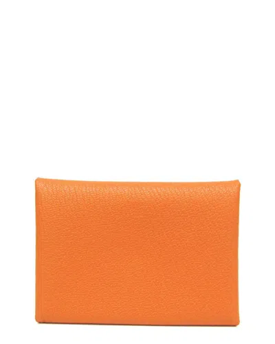 Hermes Hermès Orange Chevre Leather Card Case (authentic Pre-loved)