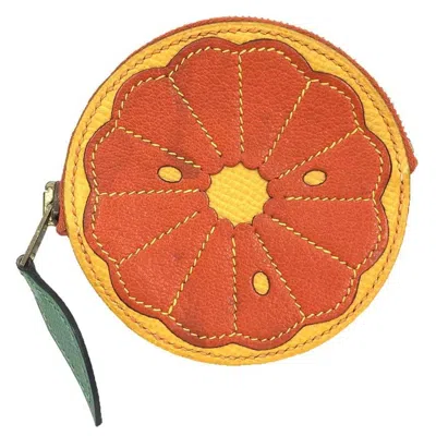 Pre-owned Hermes Orange Chevre Leather Coin Purse/coin Case ()