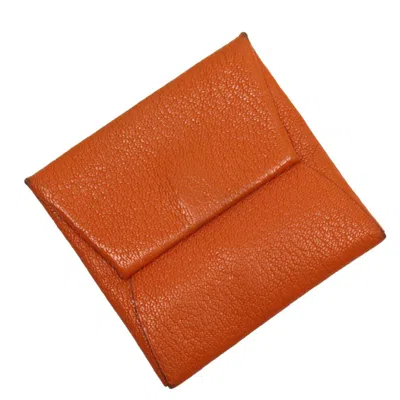 Pre-owned Hermes Orange Chevre Myzore Leather Coin Purse/coin Case ()