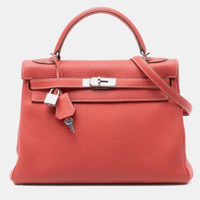 Pre-owned Hermes Orange Clemence Kelly Ii Retourne 32