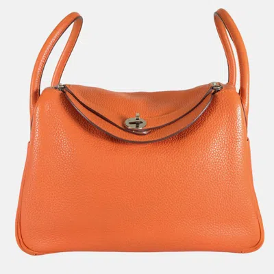 Pre-owned Hermes Orange Clemence Leather Lindy 30 Shoulder Bag