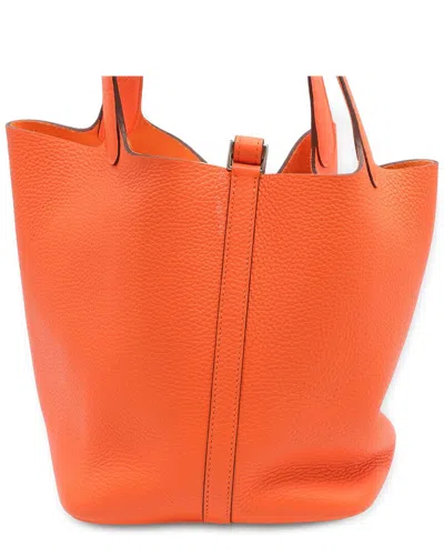 Pre-owned Hermes Hermès Orange Clemence Leather Minium Picotin Lock 22 Bag - '20s, Never Carried (authentic Pre-loved