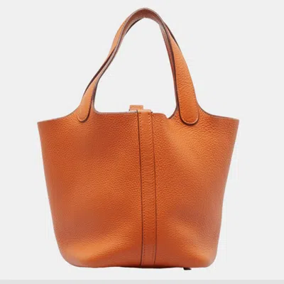 Pre-owned Hermes Orange Clemence Leather Picotin 18 Bag