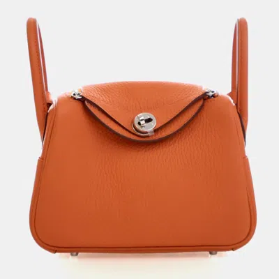 Pre-owned Hermes Orange Clemence Mini Lindy 20