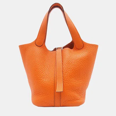 Pre-owned Hermes Orange Clemence Picotin Lock 18