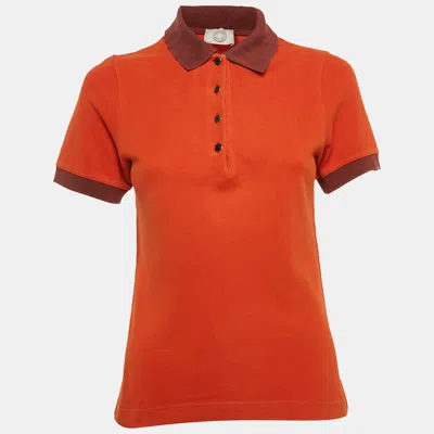 Pre-owned Hermes Orange Cotton Pique Polo T-shirt S