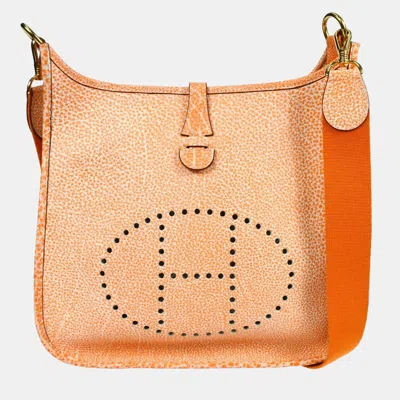 Pre-owned Hermes Orange Dalmatian Buffalo Skipper Evelyne Pm