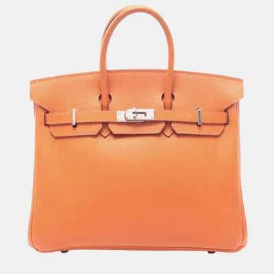 Pre-owned Hermes Orange Epsom Birkin Retourne 25
