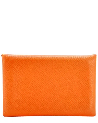Pre-owned Hermes Hermès Orange Epsom Calvi Card Holder (authentic Pre-loved)