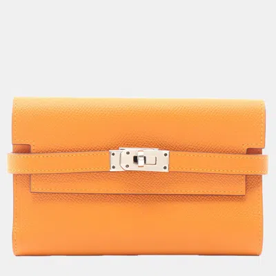 Pre-owned Hermes Orange Epsom Kelly Wallet