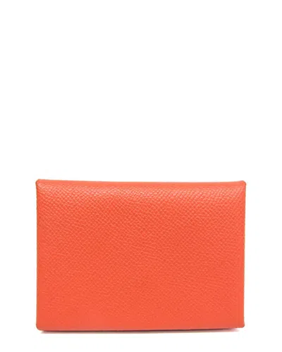 Pre-owned Hermes Hermès Orange Epsom Leather Card Case (authentic Pre-loved)
