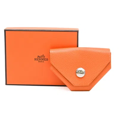 Pre-owned Hermes Orange Epsom Leather Coin Purse/coin Case ()